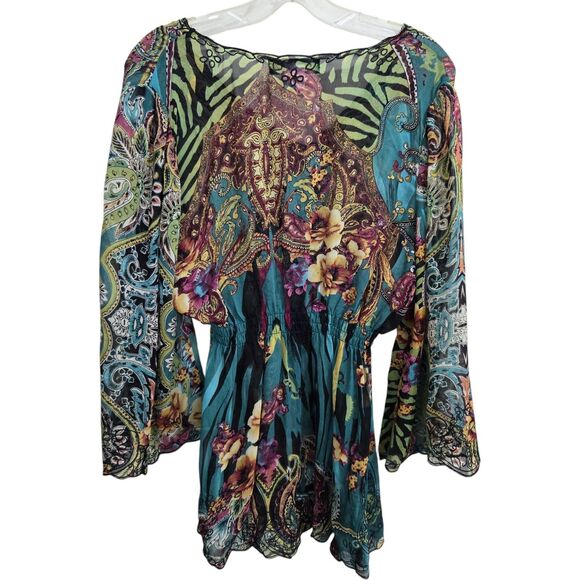 The Pyramid Collection Sheer Bell Sleeve Tunic Top Size M Fairy Grunge Witchy - Picture 7 of 11